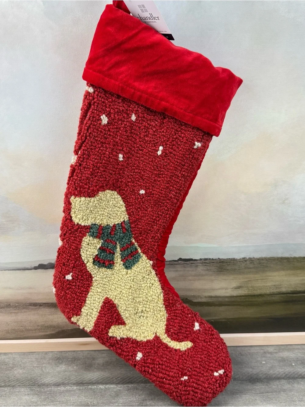 Mark & Graham Chandler 4 Corners Yellow Lab Christmas Stocking Holidays NWT